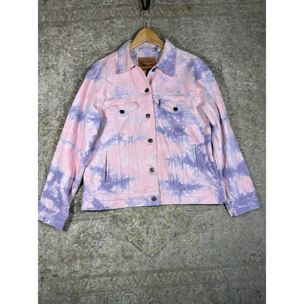 Levi's Ex-Boyfriend Trucker Jacket Tie Dye Pink Purple Denim Womens Size M